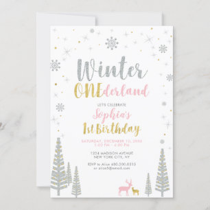 Invitation Fête d'anniversaire Gold & Silver Winter onederlan