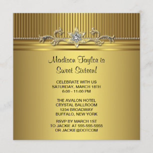 Invitation Fête d'anniversaire Gold Sweet 16