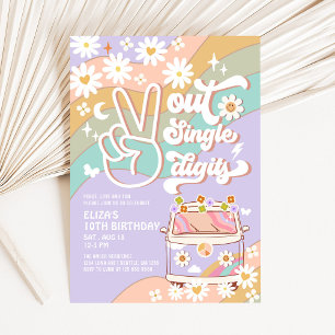 Invitation Fête d'anniversaire groovy 10 ans Purple Peace Out