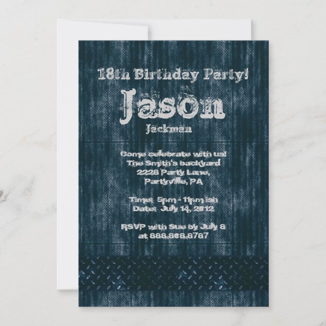 Invitation Fête d'anniversaire grunge portée par métal de (Devant)