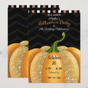 Invitation Fête d'anniversaire Halloween Citrouille Étincelle