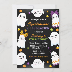 Invitation Fête d'anniversaire Halloween de fantômes mignons