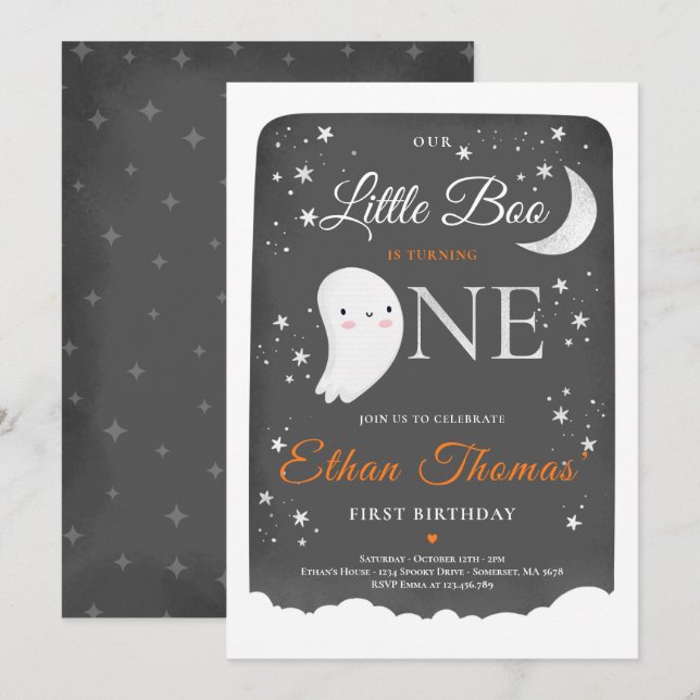 Invitation Fête d'anniversaire Halloween de Petit Fantôme Gar (Devant / Derrière)