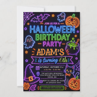 Invitation Fête d'anniversaire Halloween Neon Lumineux