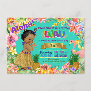 Invitation Fête d'anniversaire hawaïenne de Luau de fille