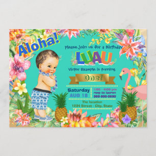Invitation Fête d'anniversaire hawaïenne de Luau de garçon