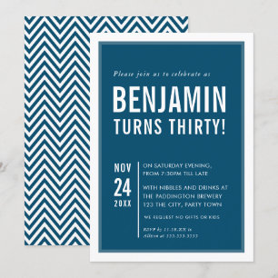 Invitation FÊTE D'ANNIVERSAIRE HOMME typographie moderne mari