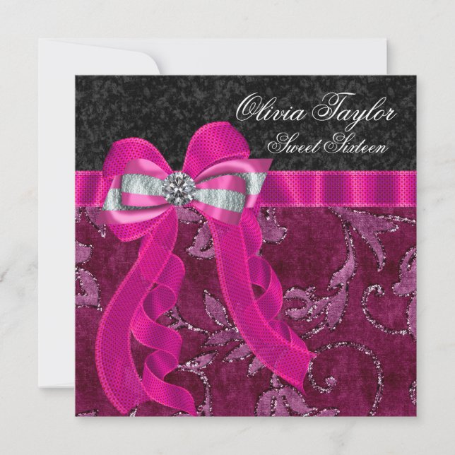 Invitation Fête d'anniversaire Hot Rose Fuchsia (Devant)