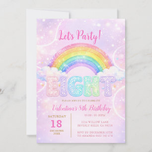 Invitation Fête d'anniversaire huit ans arc-en-ciel rose viol