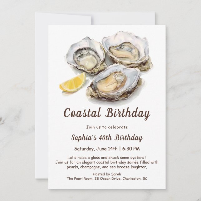 Invitation Fête d'anniversaire huître | Élégant littoral  (Devant)
