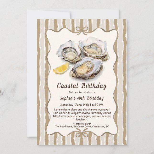 Invitation Fête d'anniversaire huître | Élégant littoral  (Devant)