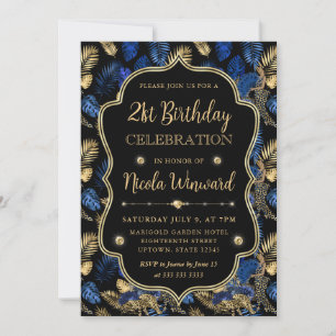 Invitation Fête d'anniversaire imprimé léopard or et bleu