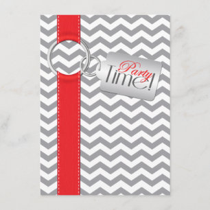 Invitation Fête d'anniversaire IMPRIMÉE RIBBON Rouge gris bla