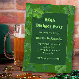 Invitation Fête d'anniversaire irlandaise Adultes Trèfles Cha