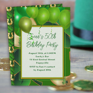 Invitation Fête d'anniversaire irlandaise Ballons verts adult