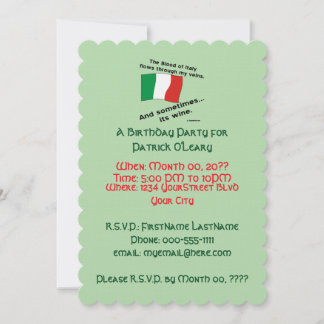 Invitation Fête d'anniversaire italienne du sang et du vin