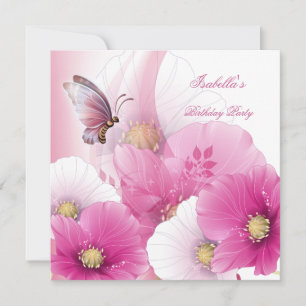 Invitation Fête d'anniversaire Joli papillon rose rose rose b