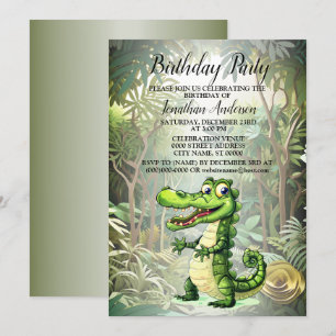 Invitation Fête d'anniversaire Joyeux Crocodile sauvage sauva