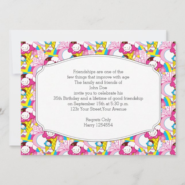 Invitation Fête d'anniversaire Kawaii Crème de glace Uber mig (Devant)