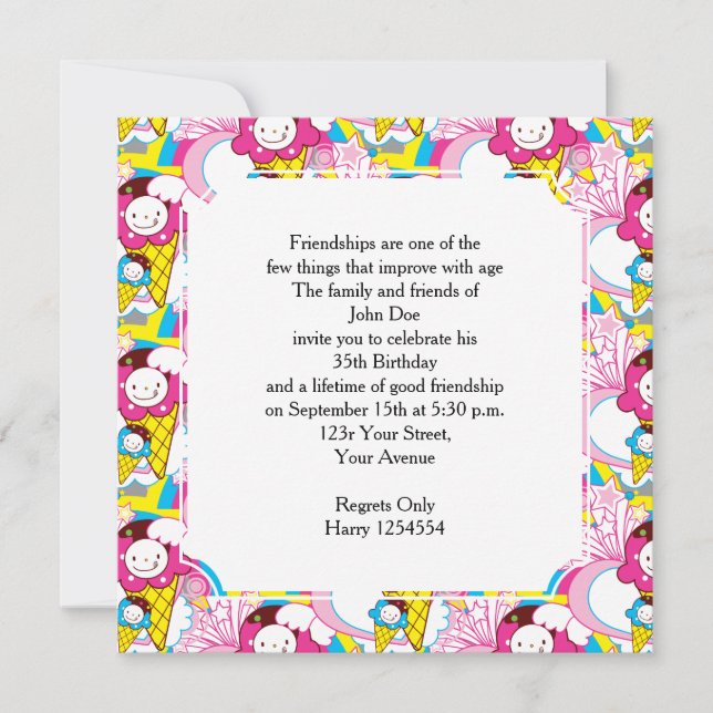 Invitation Fête d'anniversaire Kawaii Crème de glace Uber mig (Devant)