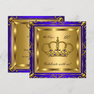Invitation Fête d'anniversaire King ou Queen Royal Blue Gold