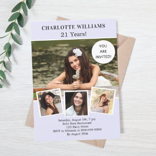 Invitation fête d'anniversaire lavande photo collage luxe