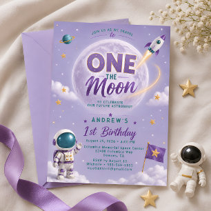 Invitation Fête d'anniversaire Lavande Une Sur La Lune Premie