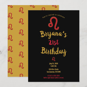 Invitation FÊTE D'ANNIVERSAIRE LÉO Zodiaque Astrologie Juille