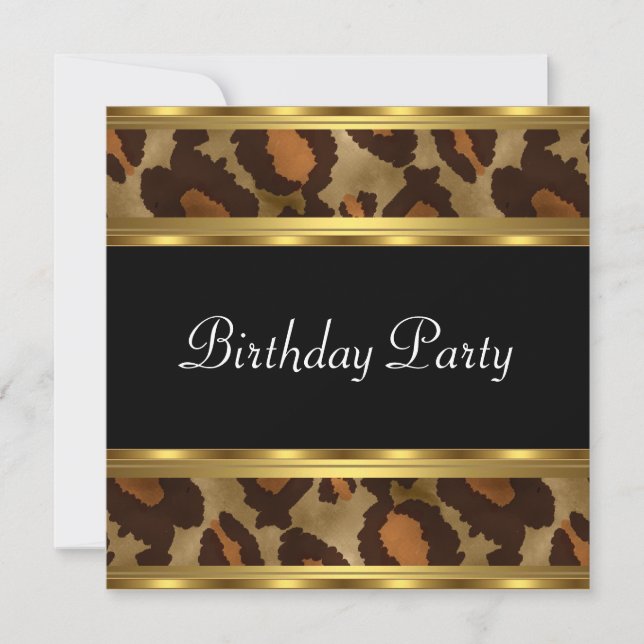 Invitation Fête d'anniversaire Léopard doré (Devant)