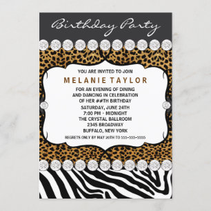Invitation Fête d'anniversaire Leopard Zebra