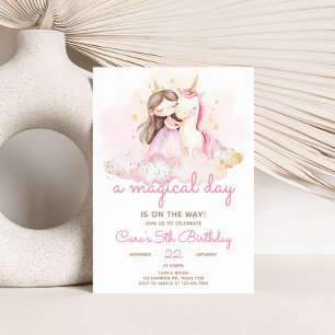 Invitation Fête d'anniversaire licorne de jour magique