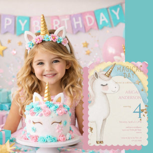Invitation Fête d'anniversaire Licorne Jour Magique Fille Arc