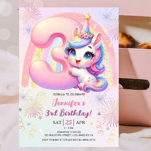 Invitation Fête d'anniversaire licorne magique arc-en-ciel 3
