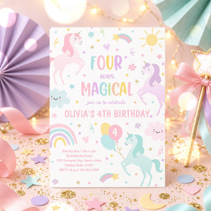 Invitation Fête d'anniversaire Licorne Quatre Toujours Magiqu