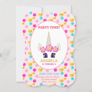 Invitation Fête d'anniversaire Licorne & Visages Joyeux
