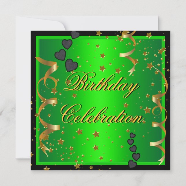 Invitation Fête d'anniversaire Lime Green Gold Black (Devant)