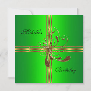 Invitation Fête d'anniversaire Lime Green Gold Bow cadeau