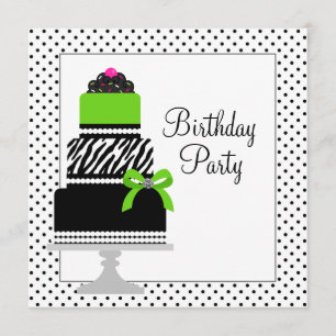 Invitation Fête d'anniversaire Lime Green Zebra Cake Cupcake