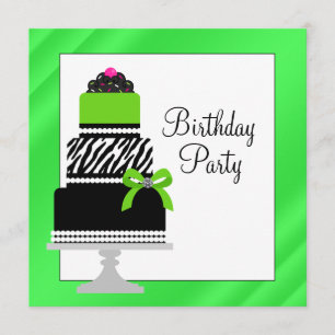 Invitation Fête d'anniversaire Lime Green Zebra Cake Cupcake