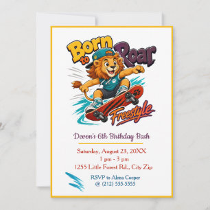 Invitation Fête d'anniversaire Lion Skateboard pour garçons