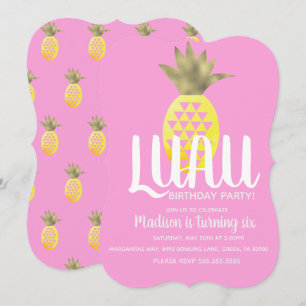 Invitation Fête d'anniversaire LUAU Ananas Tous Âges Feuille