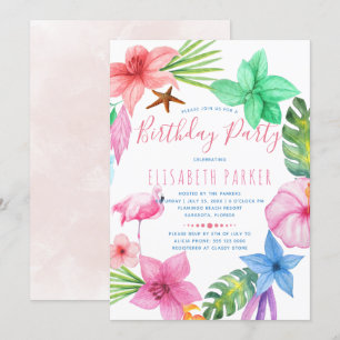 Invitation Fête d'anniversaire luau floral tropical hawaïen
