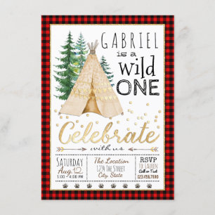 Invitation Fête d'anniversaire Lumberjack Wild One Tipi Triba