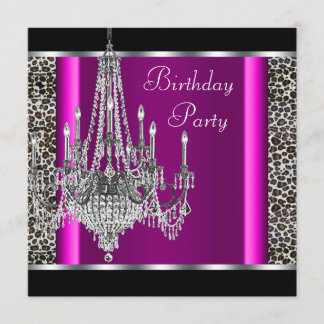 Invitation Fête d'anniversaire lustre rose léopard