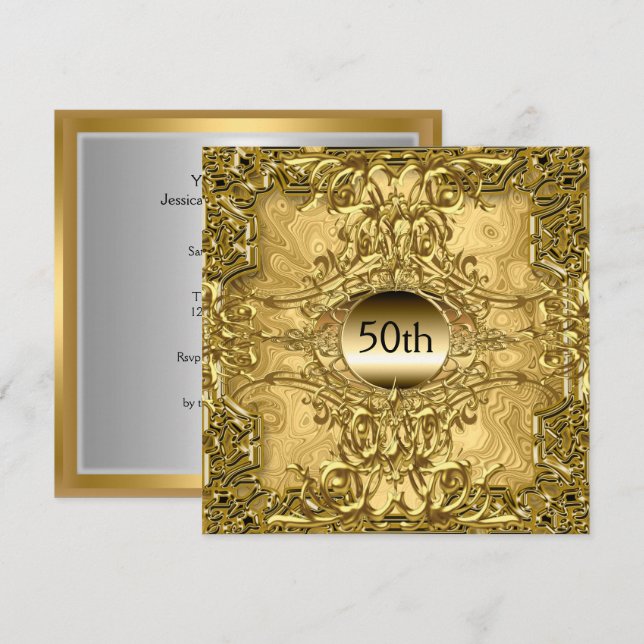 Invitation Fête d'anniversaire Luxe Hot 50ème Or Anniversaire (Devant / Derrière)