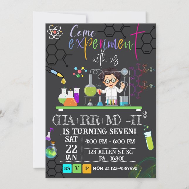 Invitation Fête d'anniversaire Mad Science `Invitation pour l (Devant)