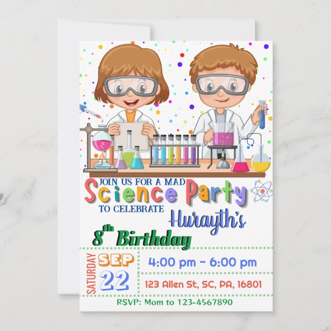 Invitation Fête d'anniversaire Mad Science `Invitation pour l (Devant)