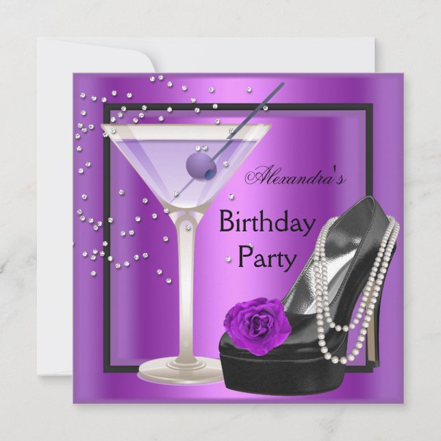 Invitation Fête d'anniversaire Magenta Purple Chaussures noir (Devant)