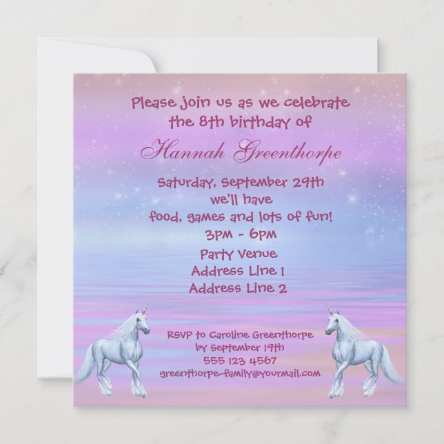 Invitation Fête d'anniversaire magique de filles d'imaginaire (Devant)