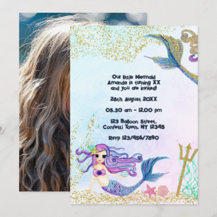 Invitation Fête d'anniversaire magique de sirène pour enfants